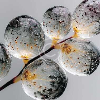 Close-up of dew drops on a plant branch